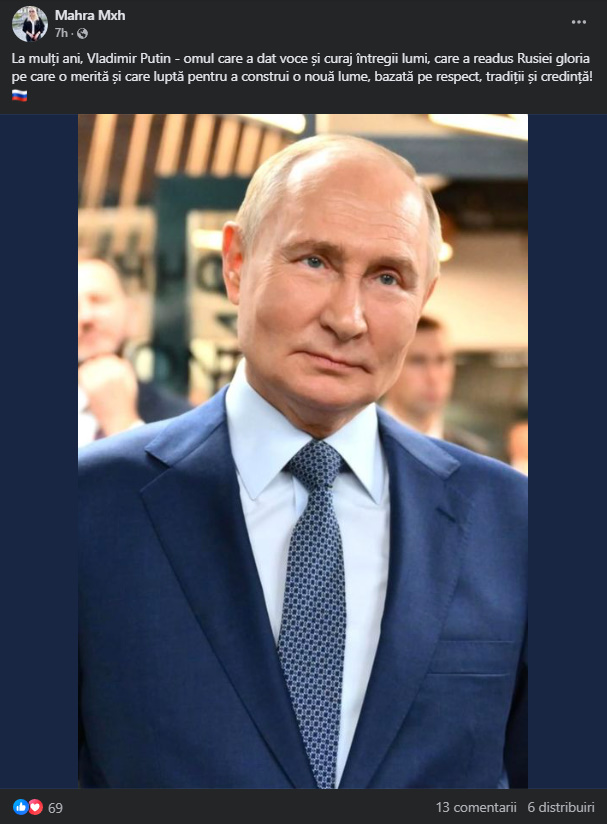 Propaganda pro-Rusia din România îl sărbătorește pe Vladimir Putin: Mesaje de susținere și laude din partea susținătorilor extremiști