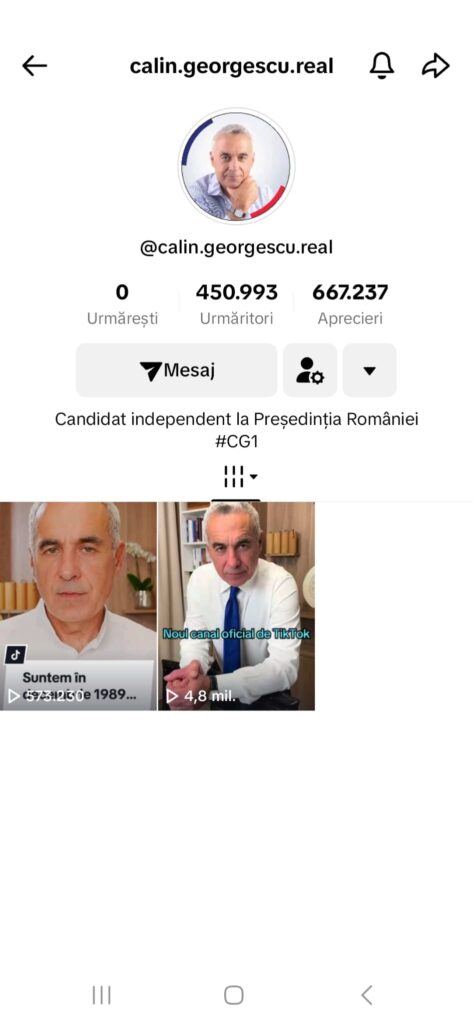 Călin Georgescu se reinventează pe TikTok: 4,8 milioane de vizualizări în doar două zile după lansarea unui nou cont